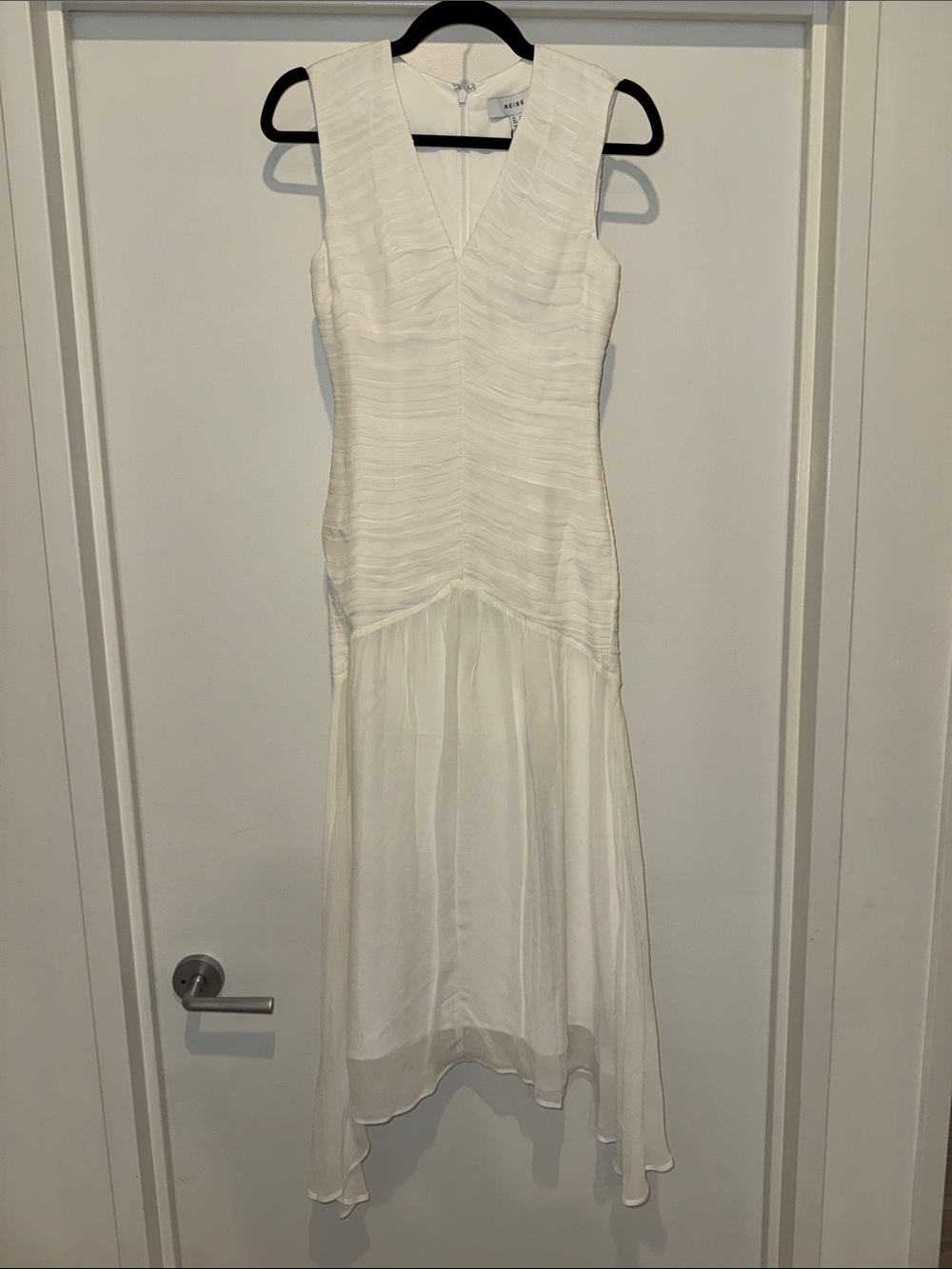 Reiss White High-Low V-Neck Sleeveless Dress